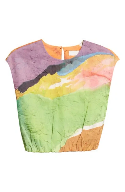 Ulla Johnson Gisella Crinkle Satin Crop Top In Multi