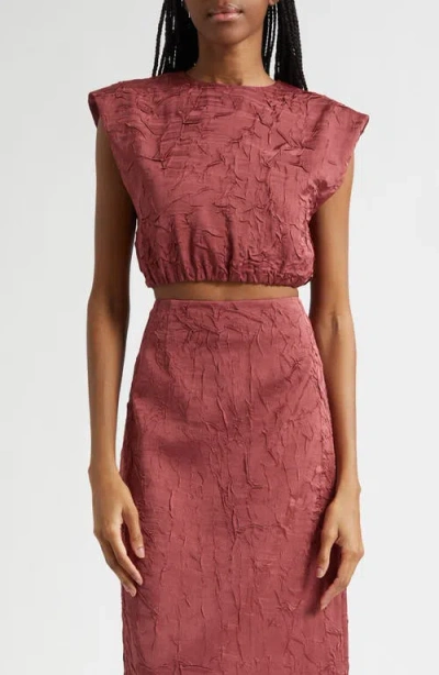 Ulla Johnson Gisella Crinkle Satin Crop Top In Red