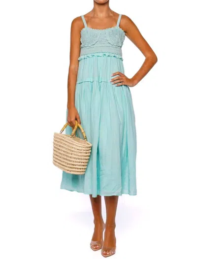 Ulla Johnson Gisella Crochet-detailed Midi Dress In Light Blue
