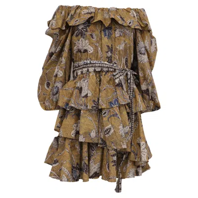 Ulla Johnson Giselle Ruffled Mini Dress In Multicolor Cotton In Brown