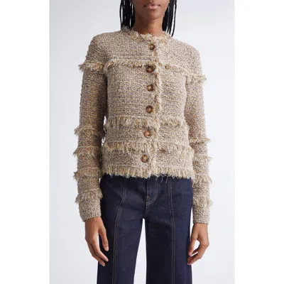 Ulla Johnson Gita Fringe Detail Metallic Tweed Jacket In Yellow