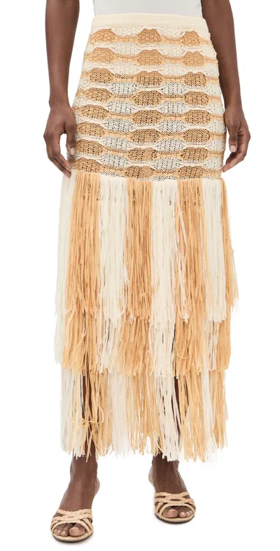 Ulla Johnson Giulietta Fringe Knit Skirt Beach In Brown