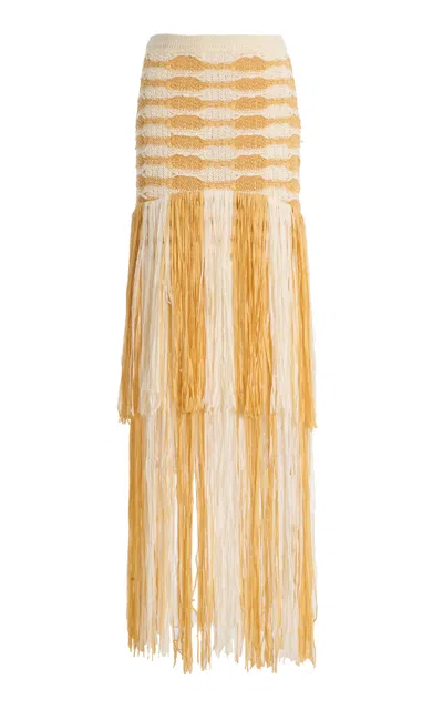Ulla Johnson Giulietta Fringed Knit Midi Skirt In Yellow