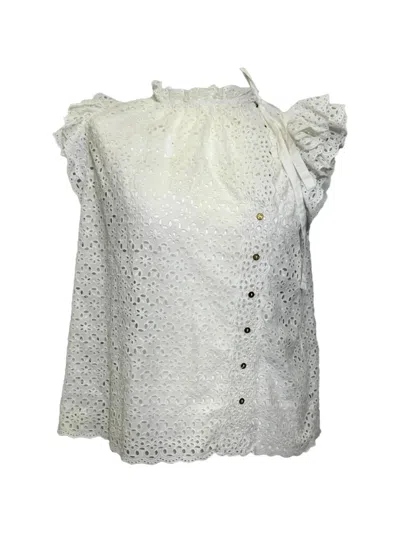 Pre-owned Ulla Johnson Grace Embroidered Top In White