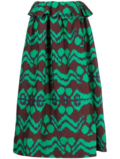 Ulla Johnson Graphic-prink Silk Skirt In Green