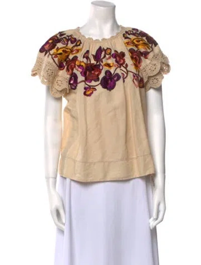 Pre-owned Ulla Johnson Graphic Print Crew Neck Blouse In Neutral