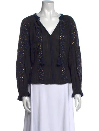 Pre-owned Ulla Johnson Graphic Print V-neck Blouse In Black