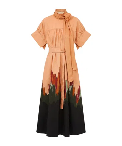 Ulla Johnson Graphic-print Belted Midi Dress In Brown