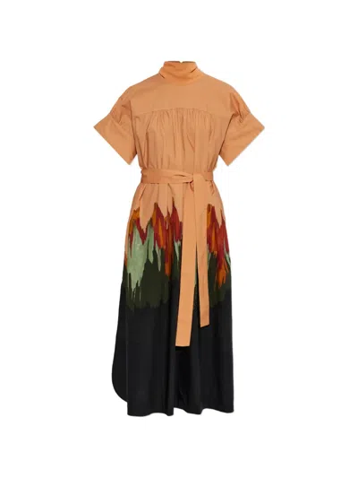 Ulla Johnson Graphic-print Belted Midi Dress In Orange
