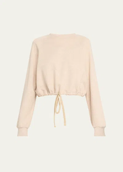 Ulla Johnson Hadley Cotton-blend Drawstring-hem Cropped Sweatshirt In Oatmeal Melange