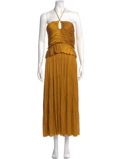 Pre-owned Ulla Johnson Halterneck Midi Length Dress In Gold