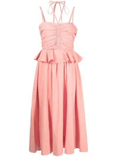 Ulla Johnson Halterneck Ruffled Midi Dress In Pink