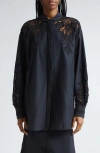 Ulla Johnson Harden Openwork Embroidery Cotton And Silk Tunic Shirt In Noir