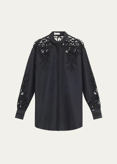 Ulla Johnson Harden Openwork Embroidery Cotton And Silk Tunic Shirt In Noir