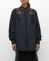 Ulla Johnson Harden Openwork Embroidery Cotton And Silk Tunic Shirt In Noir