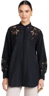 Ulla Johnson Harden Openwork Embroidery Cotton And Silk Tunic Shirt In Noir
