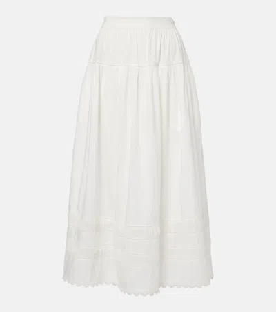 Ulla Johnson Tiered Midi Skirt In White Cotton In Neutral