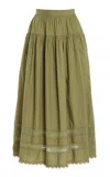 Ulla Johnson Harlow Embroidered Cotton Maxi Skirt In Green