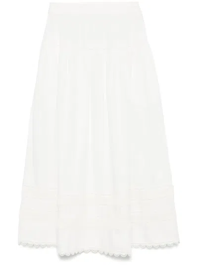Ulla Johnson Tiered Lace Trim Skirt With Scallop Edge In White