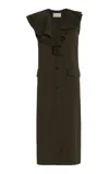 Ulla Johnson Harper Ruffled Cotton-blend Sleeveless Coat In Dark Green