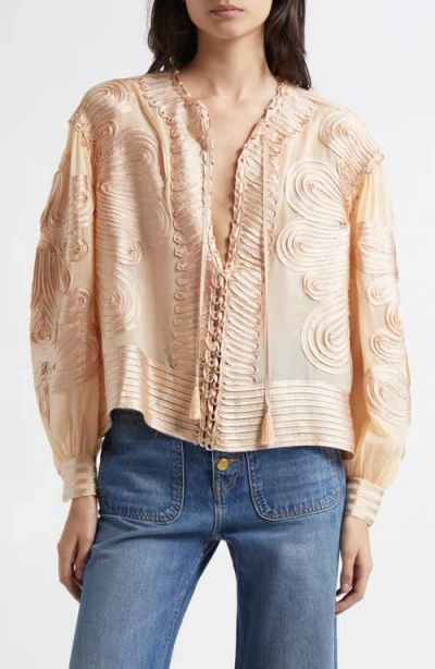 Ulla Johnson Harper Soutache Lace Silk Top In Peony