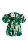 Ulla Johnson Hartigan Off-the-shoulder Cotton Poplin Mini Dress In Green