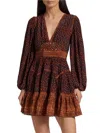 Ulla Johnson Hayana Printed Tiered Silk Crepe De Chine Mini Dress In Brown