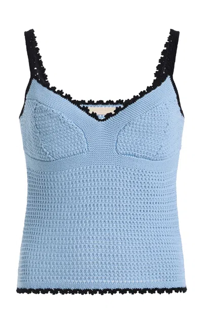 Ulla Johnson Helaine Cropped Knit Cotton Cami Top In Blue