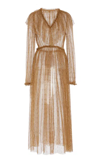 Ulla Johnson Helena Ruffled Sheer Dress In Gold