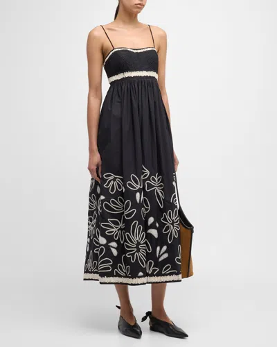 Ulla Johnson Hollis Embroidered Cotton Midi Dress In Raven