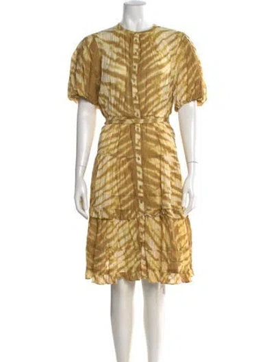 Pre-owned Ulla Johnson Houndstooth Print Midi Length Dress In Yellow