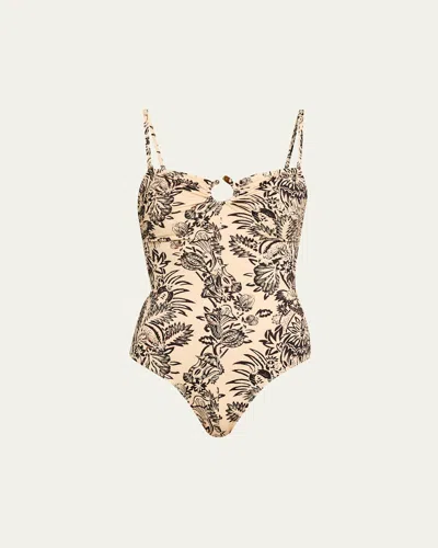Ulla Johnson Hydra Staples Bandeau One-piece Swimsuit In Ivory Floral