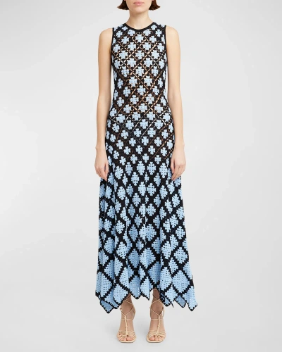 ULLA JOHNSON IANNA SLEEVELESS CROCHET MIDI HANDKERCHIEF DRESS