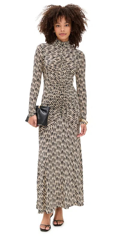 Ulla Johnson Ida Ruffled Gathered Printed Stretch-jersey Turtleneck Midi Dress In Animal Print