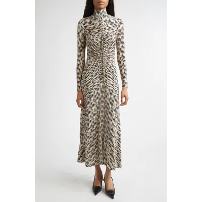 Ulla Johnson Ida Ruched Turtleneck Long Sleeve Maxi Dress In Multi