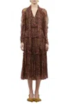 Ulla Johnson Idalia Metallic Thread Floral Long Sleeve Silk Dress In Brown