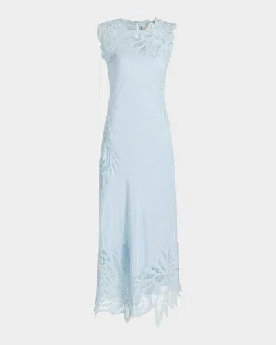 Ulla Johnson Idra Embroidered Silk Dress In Blue