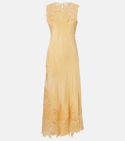 ULLA JOHNSON IDRA LACE-TRIMMED SILK MIDI DRESS