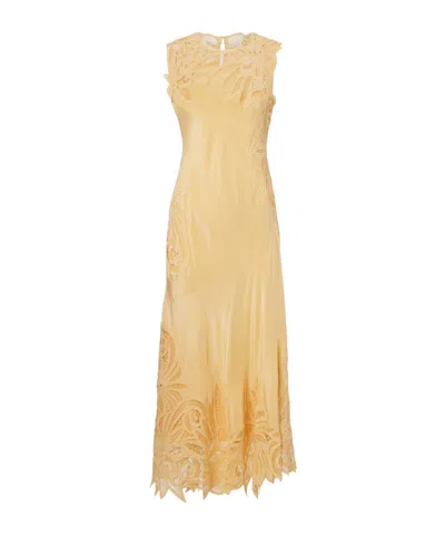 ULLA JOHNSON IDRA LACE-TRIMMED SILK MIDI DRESS