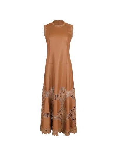 Ulla Johnson Ilana Leather Midi Dress In Brown