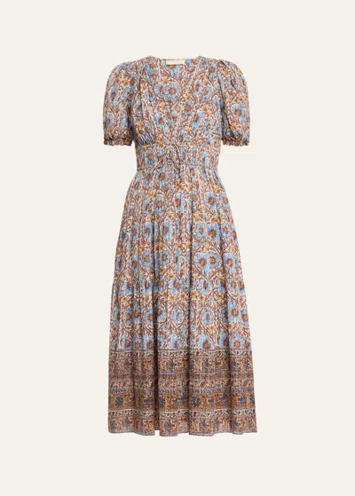 Ulla Johnson Ilana Puff-sleeve Midi Dress In Multi