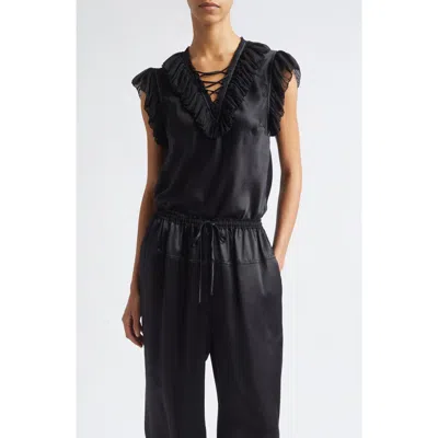 Ulla Johnson Ilyana Silk Sheer Ruffle Trim Top In Black