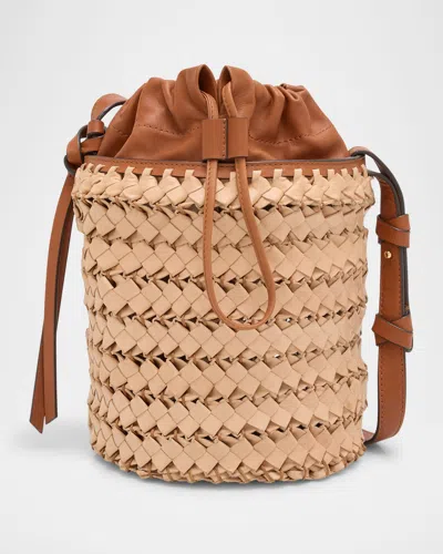 Ulla Johnson Imani Woven Leather Drawstring Bucket Bag In Natural