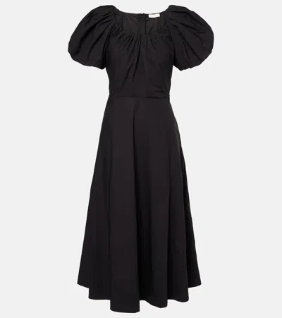 Ulla Johnson Imara Gathered Cotton-poplin Midi Dress In Black