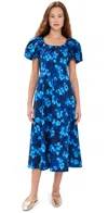 Ulla Johnson Imara Floral Short-sleeve Midi Dress In Azure
