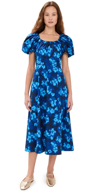 Ulla Johnson Imara Floral Short-sleeve Midi Dress In Azure