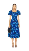 Ulla Johnson Imara Floral Short-sleeve Midi Dress In Blue