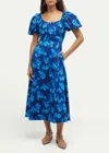 Ulla Johnson Imara Floral Short-sleeve Midi Dress In Blue