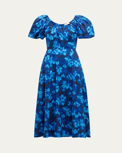 ULLA JOHNSON IMARA FLORAL SHORT-SLEEVE MIDI DRESS