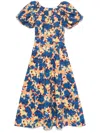 Ulla Johnson Imara Floral Cotton Poplin Midi Dress In Blue